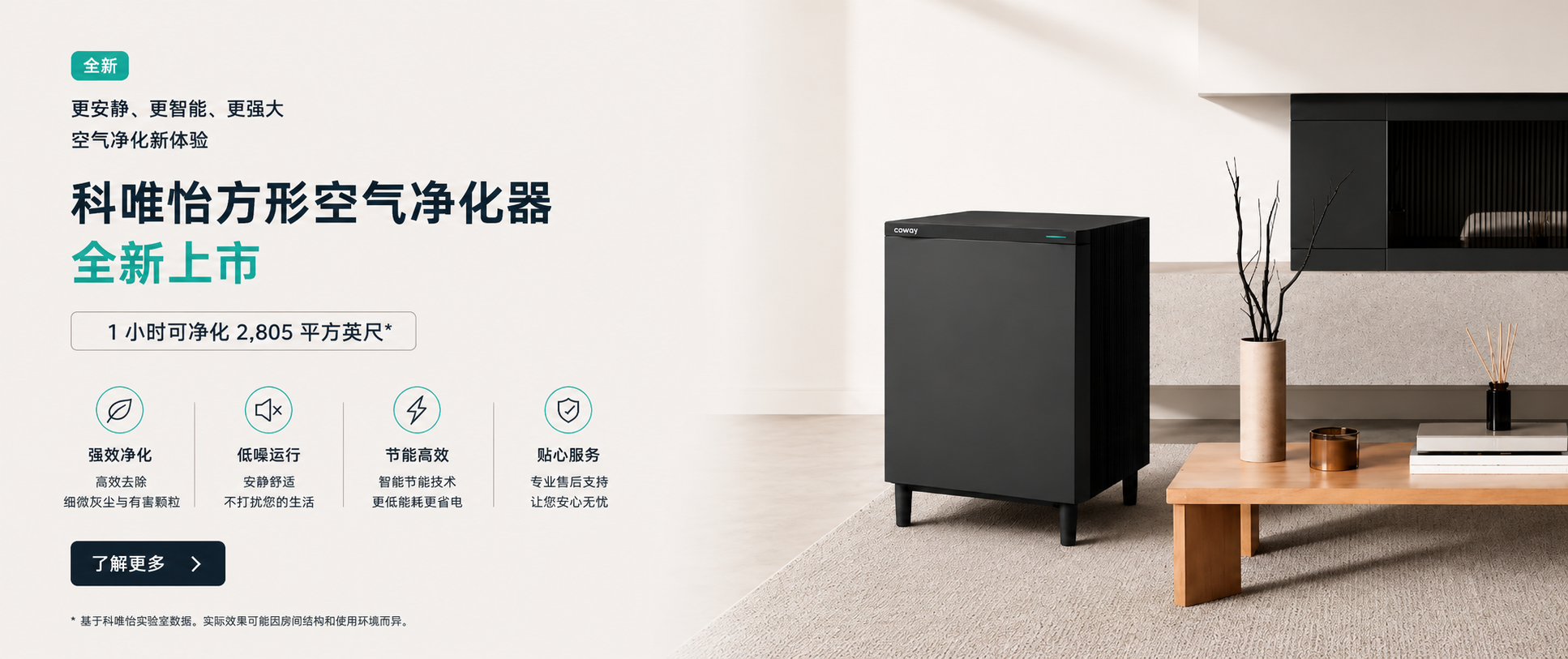 Coway Square Fit 空气净化器 AP-2425H，适用于约82㎡（24坪）空间。采用高效 HEPA 过滤系统，可有效去除PM2.5、过敏原、异味及有害气体，为家庭和办公室提供洁净空气。