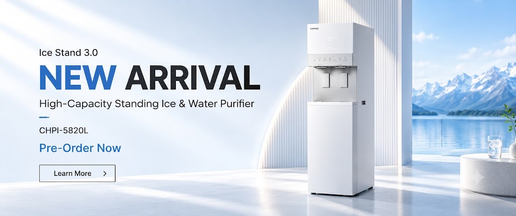 Discover the new Coway Ice Stand 3.0 CHPI-5820L, a high-capacity standing ice and water purifier with a slim, modern design. Pre-order now.